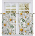 Spring Daisy Kitchen Curtains, Farmhouse Country Flower Leaf Plant Wood Grain Light Filtering Window Curtain Panels, 2Pcs Rod Pocket Window Treatments Set for RV Dining Room Study Room 42x45 Inches