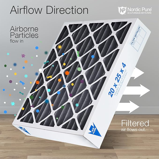 Nordic Pure 20x20x4 (Actual Size: 19 1/2 x 19 1/2 x 3 5/8) Furnace Air Filters MERV 10 Pleated + Carbon 2 Pack