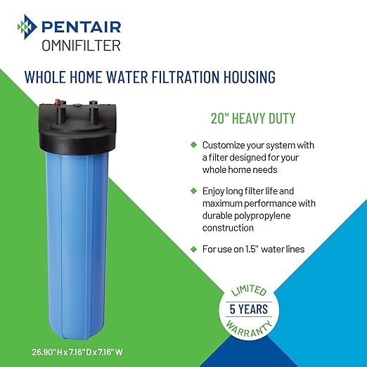 Pentair OMNIFilter Whole Home 20" Heavy-Duty Big Blue Water Filtration System with Pressure Relief, Black/Blue