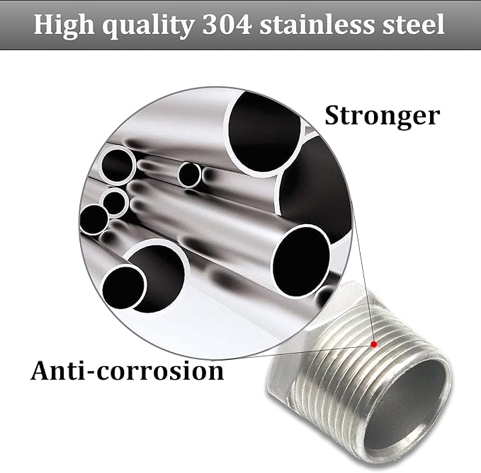 2 Pcs 304 Stainless Steel Reducer Hex Bushing, 1/2" Male NPT to 3/8" Female NPT Pipe Fitting Hex Bushing, Heavy Duty Pipe Fitting Reducer Adapter (1/2"MNPT - 3/8"FNPT)