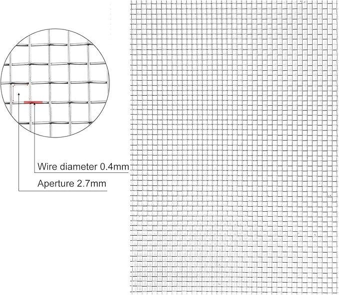Stainless Steel Woven Wire Mesh Stainless Steel Wire Metal Mesh Sheets, 8 Mesh Steel Woven Mesh Rodent Proof Garden Insect Screen Heat-Resistant Metal Filter Screen Sheet