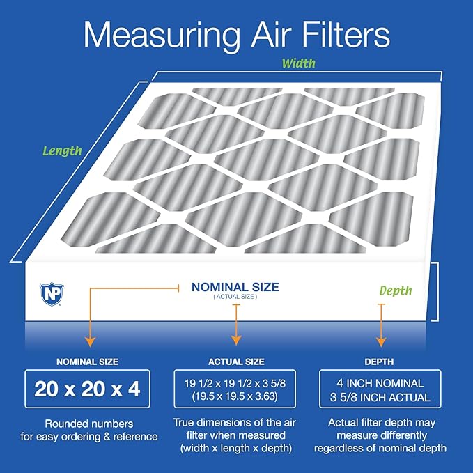 Nordic Pure 20x20x4 (Actual Size: 19 1/2 x 19 1/2 x 3 5/8) Furnace Air Filters MERV 10 Pleated + Carbon 2 Pack