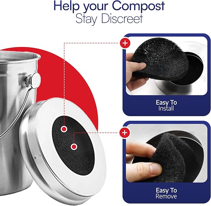 BioStrke -Activated Carbon Filter Odor Absorbers for Kitchen Compost Bins - Extra Thick 5.5 inch Compost Bucket Charcoal Filters - Odor Control for Countertop Pails - Made in USA (2 Count)