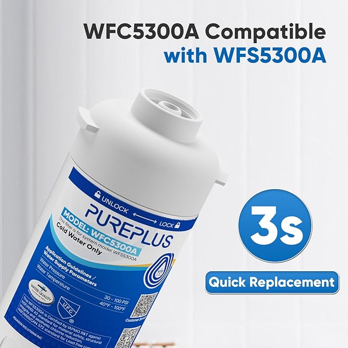 PUREPLUS WFC5300A Under Sink Water Filter, 22000 Gallons, 99.99% Chlorine Reduction, NSF/ANSI Certified, Replacement for WFS5300A Under Counter Water Filtration System