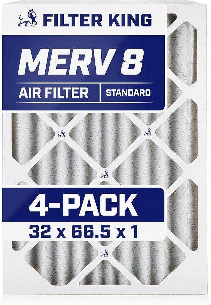Filter King 32x66.5x1 Air Filter | 4-PACK | MERV 8 HVAC Pleated A/C Furnace Filters | MADE IN USA | Actual Size: 32 x 66.5 x .75"