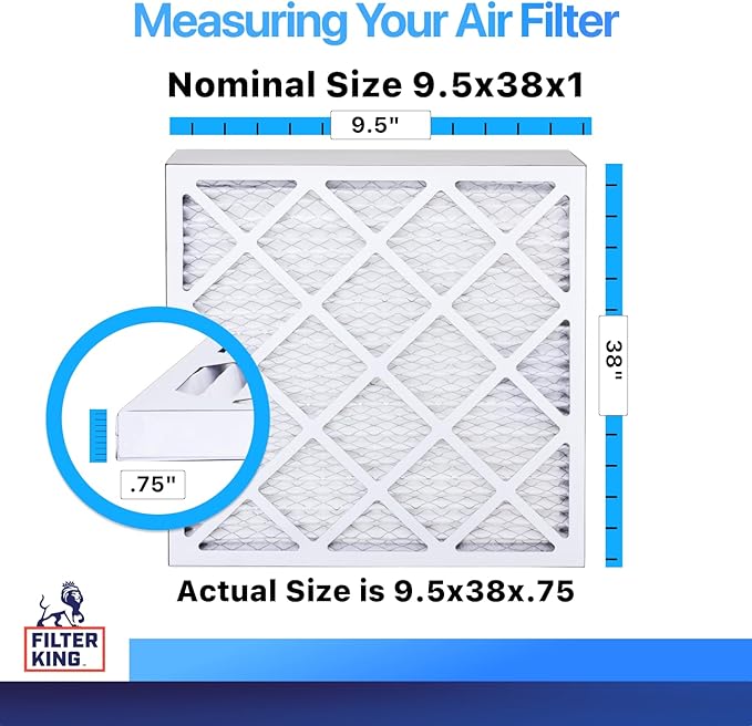 Filter King 9.5x38x1 Air Filter | 4-PACK | MERV 8 HVAC Pleated A/C Furnace Filters | MADE IN USA | Actual Size: 9.5 x 38 x .75"
