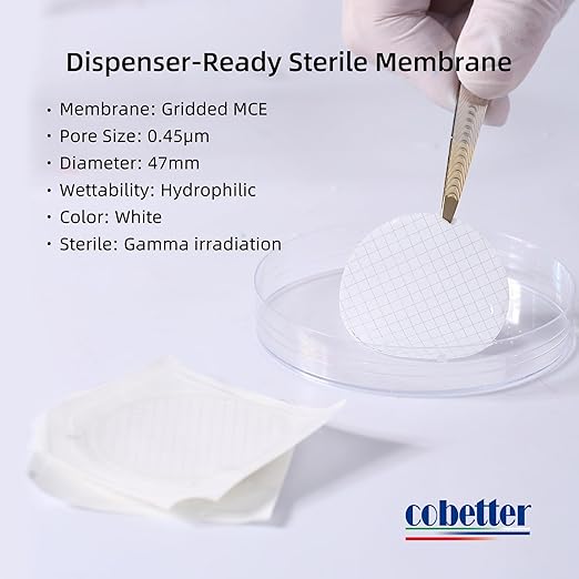 100Pack MCE Gridded Membrane Filter 47mm 0.45μm Mixed Cellulose Esters Membrane Filters Individual Pack Hydrophilic Filter Paper
