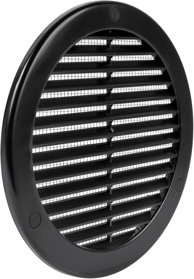 Vent Systems 6" Inch (Opening Dimensions) - Pack of 100 - Black Soffit Vent Cover - Plastic Round Air Vent Grille - Built-in Mesh Screen - HVAC Register Louver for Bathroom, Home, Kitchen