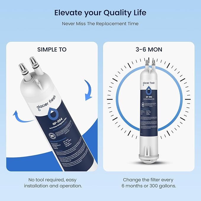GLACIER FRESH EDR3RXD1 Refrigerator Water Filter, Compatible with 4396841, KAD3RXD1, WHR3RXD1, 4396841, 4396710, Filter 3, 46-9083,46-9030, 9030, 9083 Refrigerator Water Filter, 2 Pack