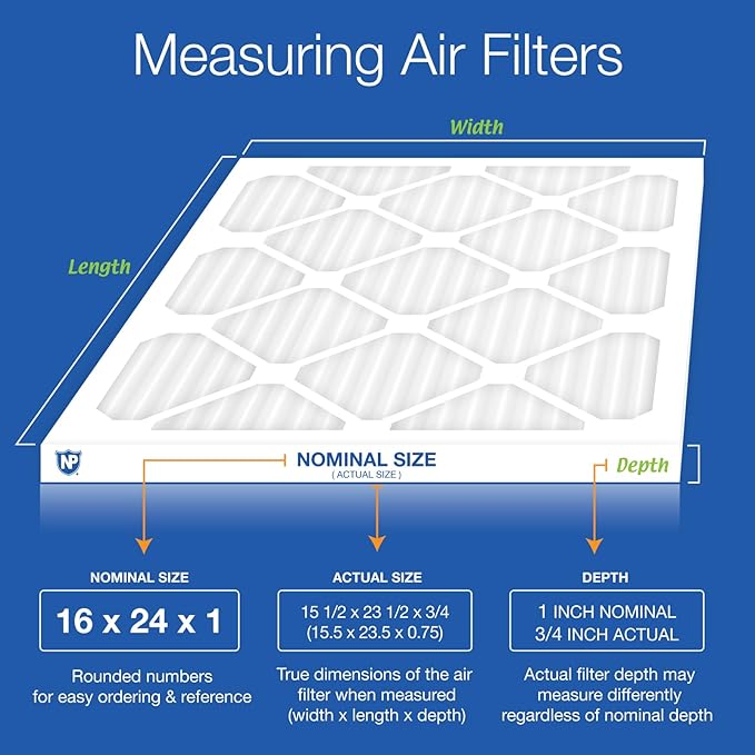Nordic Pure 16x24x1 (Actual Size: 15 1/2 x 23 1/2 x 3/4) Pleated MERV 8 Air Filters 4 Pack