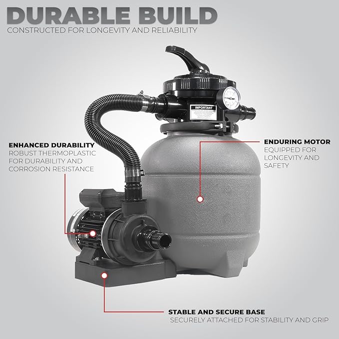 XtremepowerUS 12" Sand Filter for Above-Ground Swimming Pools Max 2,400GPH 7-Way Multi-Port Valve Pool Pump Up to 10,000 Gallons Strainer Basket Set