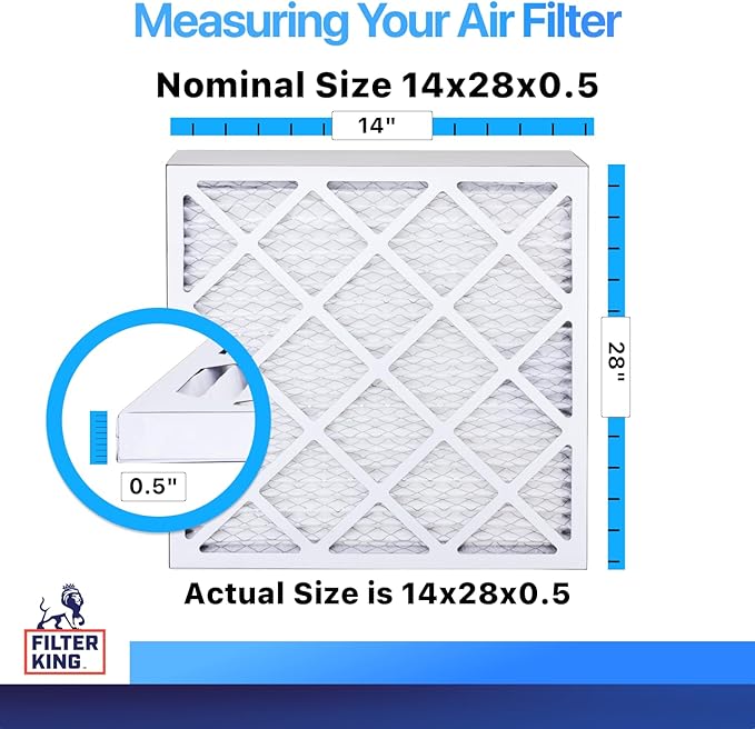 Filter King 14x28x0.5 Air Filter | 4-PACK | MERV 8 HVAC Pleated A/C Furnace Filters | MADE IN USA | Actual Size: 14 x 28 x 0.5"