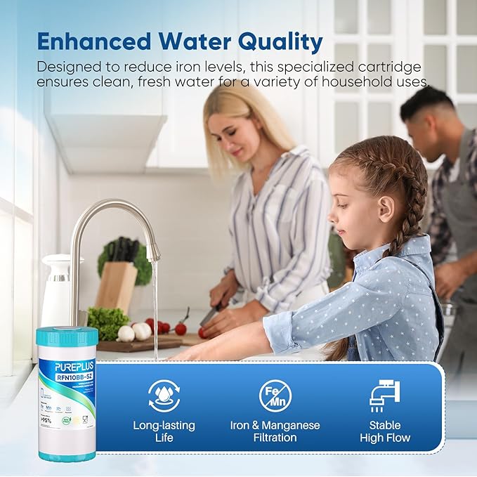 PUREPLUS 10" x 4.5" RFN10BB-SZ Whole House Iron & Manganese Reduce Water Filter Replacement Cartridge, 1 Pack