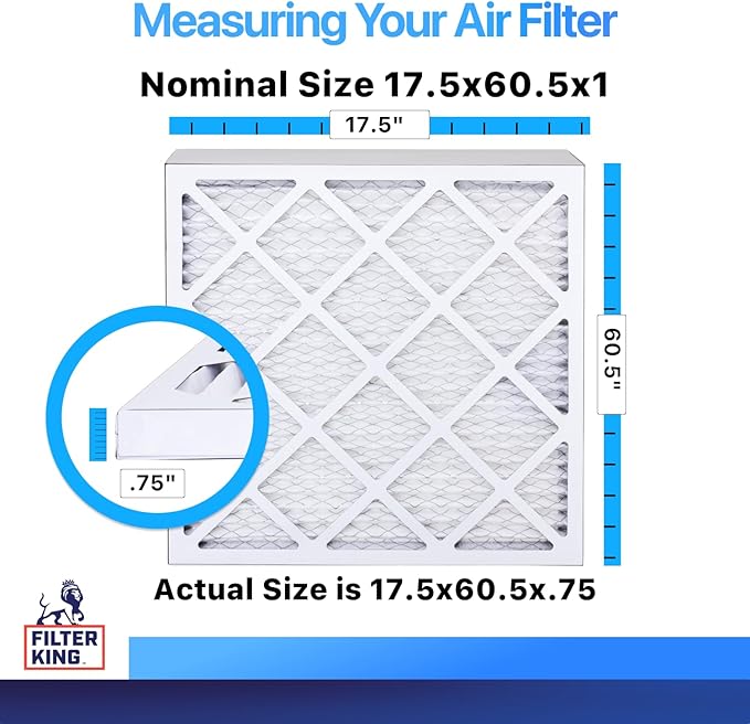 Filter King 17.5x60.5x1 Air Filter | 4-PACK | MERV 8 HVAC Pleated A/C Furnace Filters | MADE IN USA | Actual Size: 17.5 x 60.5 x .75"