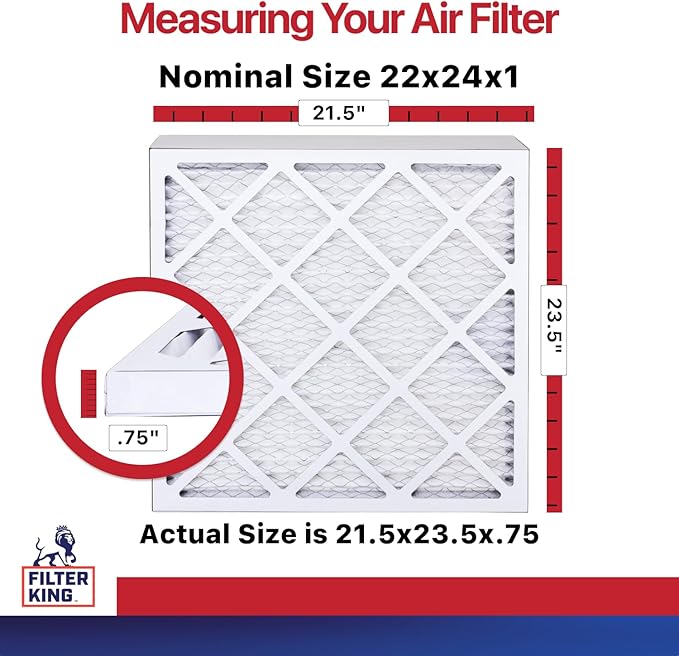 Filter King 22x24x1 Air Filter | 6-PACK | MERV 11 HVAC Pleated A/C Furnace Filters | MADE IN USA | Actual Size: 21.5 x 23.5 x .75"