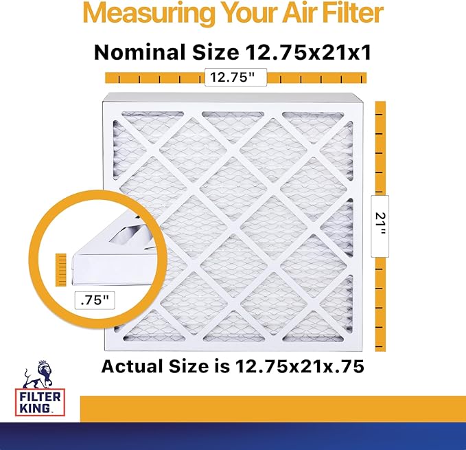 Filter King 12.75x21x1 Air Filter | 6-PACK | MERV 13 | HVAC Pleated AC Furnace Filters | MADE IN USA | Actual Size: 12.75 x 21 x .75"