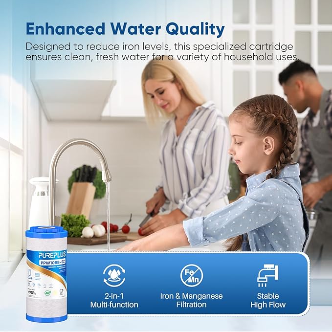 PUREPLUS 10"×4.5" String Wound Sediment Filter Compound With Iron Reducing Filter, Compatible With Whole House Water Filtration System For Well Water, 1Pack