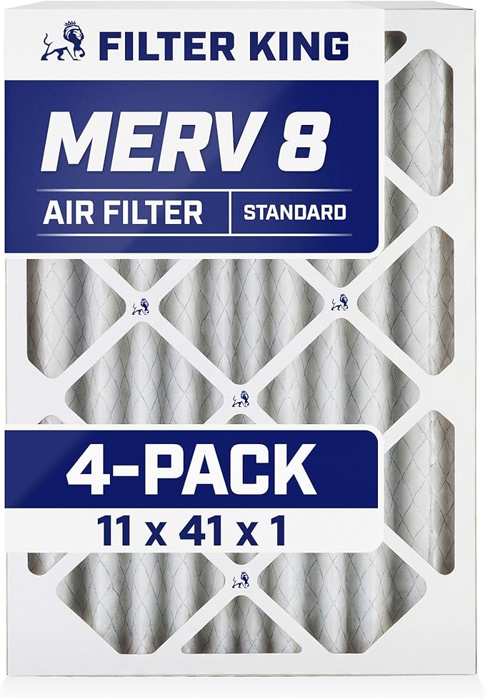 Filter King 11x41x1 Air Filter | 4-PACK | MERV 8 HVAC Pleated A/C Furnace Filters | MADE IN USA | Actual Size: 11 x 41 x .75"