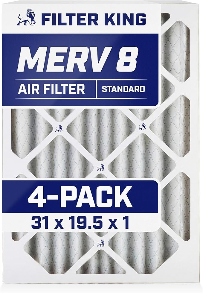 Filter King 31x19.5x1 Air Filter | 4-PACK | MERV 8 HVAC Pleated A/C Furnace Filters | MADE IN USA | Actual Size: 31 x 19.5 x .75"