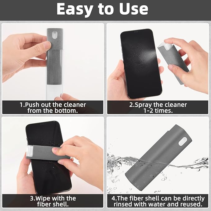 Screen Cleaner Kit 4 Pcs, 3-in-1 Touchscreen Mist Cleaner Spray and Microfiber Cloth, Electronic Screen Mist Cleaning Kit for All Phones, Laptop and Tablet Screens, TV Monitor, Car Screen