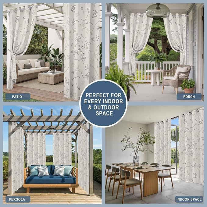 Abstract Airline Route Waterproof Outdoor Curtains for Patio, Windproof Weatherproof Curtains with Weighted Hem, Vintage Aircraft Arrows Light Filtering Privacy Drapes for Porch 54"x 84"