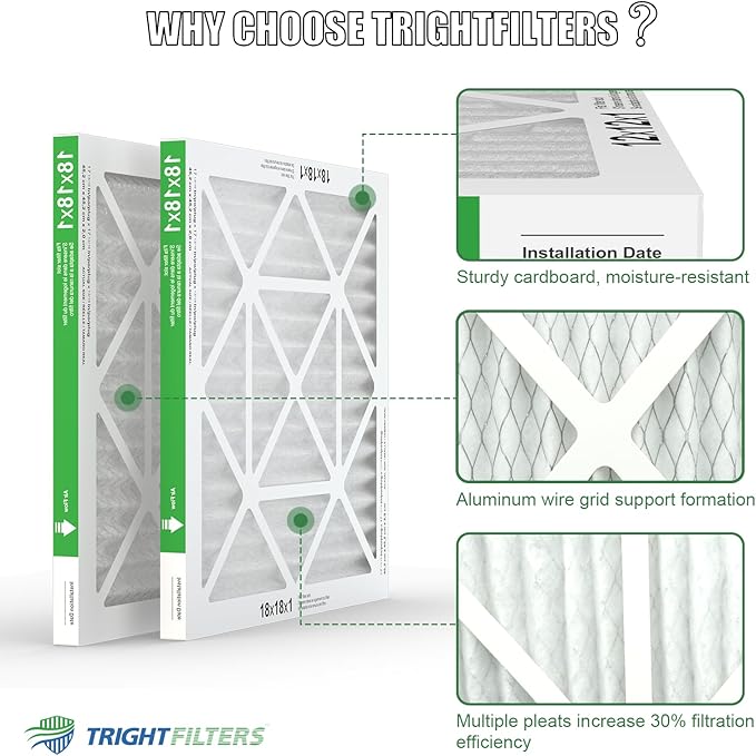 18x18x1 Air Filter 4 Pack, Durable MERV 8 Pleated Home HVAC AC Furnace Filters, Lightweight Compact Air Conditioner Filter Replacement