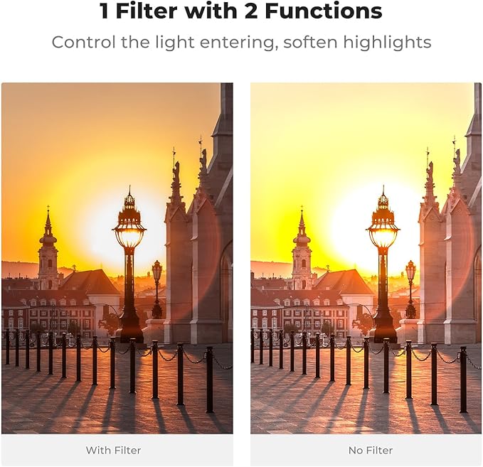 K&F CONCEPT 52mm Black Diffusion Mist 1/4 Effect & Variable ND2-400 (1-9 Stops) ND Lens Filter 2 in 1, Putter Adjust Multi-Function Filter for Camera Lens with 28 Multi-Coated (Nano-X Series)