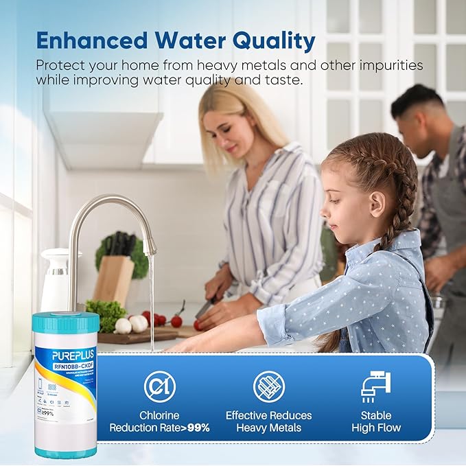 PUREPLUS 5 Micron 10" x 4.5" Whole House KDF/GAC Water Filter, Heavy Metal Removal Replacement Water Filter, RFN10BB-CKDF, 1PACK