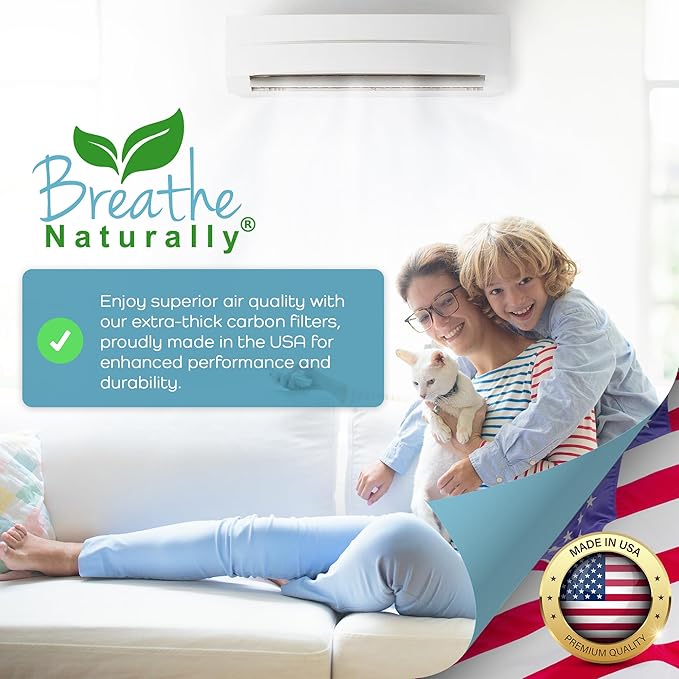 Breathe Naturally Universal Cut To Fit Carbon Activated Air Filter - Replacement Charcoal Filters - Pre Filter Carbon Sheet for Air Purifier, Vent Filters & More - Made in USA (Pack of 4, 12x12)