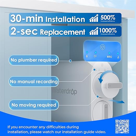 Waterdrop G2 Reverse Osmosis System, 7 Stage Tankless RO Water Filter System, Under Sink Water Filtration System, 400 GPD, 1:1 Pure to Drain, Reduces TDS, FCC Listed, USA Tech, WD-G2-W