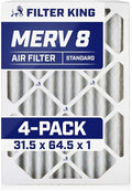 Filter King 31.5x64.5x1 Air Filter | 4-PACK | MERV 8 HVAC Pleated A/C Furnace Filters | MADE IN USA | Actual Size: 31.5 x 64.5 x .75"
