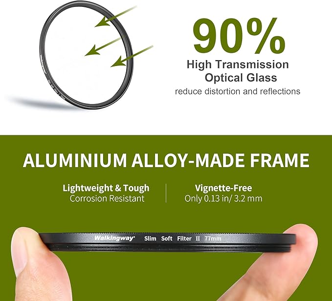 Walking Way 49MM Soft Focus Filter White Pro Mist Diffusion Filter Dreamy Fog Effect Circular Lens Filter Set Softening Diffuser for Digital DSLR Camera and Video 2pcs(Soft 1 and 2)