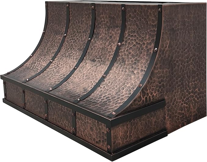 CT Copper Tailor Sloped Copper Vent Hood Wall Mount,60'' W,36''H,1260 CFM Exhaust Fan,Stainless Steel Vent,LED Light,Dishwasher-Safe Baffle Filters,VH8TR1