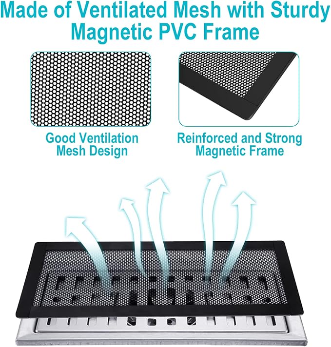 Magnetic Vent Covers for Home Floor 4Pack, Upgrated 4x10 Inch Strong Magnet PVC Floor Register Cover, Air Vent Screen Trap for Wall Ceiling Floor, AC Vent Mesh Screen Debris Hair Filters