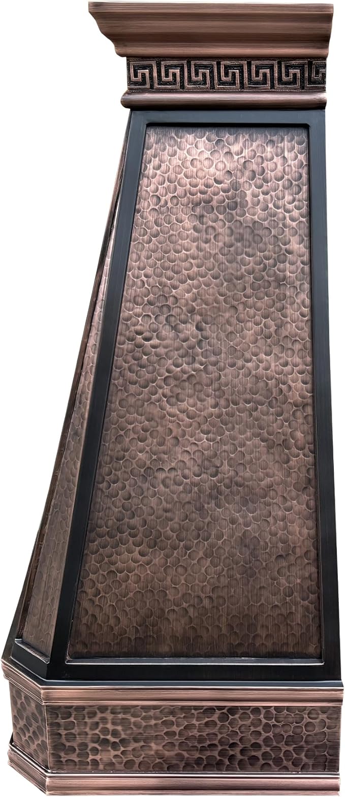 CT Copper Tailor Copper Vent Hood Island Mount,54'' W,27''H,1260 CFM Exhaust Fan,Stainless Steel Vent,LED Light,Dishwasher-Safe Baffle Filters,Light Hammered-Medium Patina,VH14TA2L