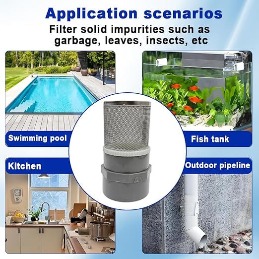 1.5" Stainless Steel Filter Cover Connected to 1.5 inch/DN40 Grey PVC Filter Water Pipe, Suction Strainers Used to Remove Debris and Reduce Solid Entry（1pcs）