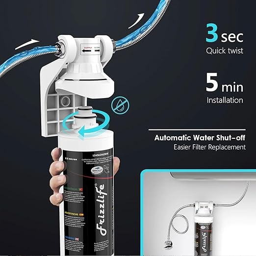 Frizzlife Under Sink Water Filter System-NSF/ANSI 53&42 Certified High Capacity Direct Connect Under Counter Drinking Water Filtration System-0.5 Micron Reduces Lead, Chlorine, Bad Taste & Odor