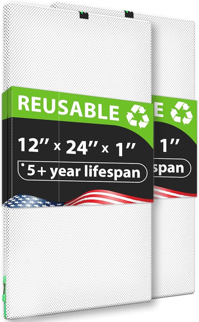 REair 12x24x1 Air filter Pro Kit, Washable and Reusable Air Filter 12x24x1 for AC HVAC Furnace, MERV 8 Air Filters Machine Washable & Dryer Friendly, AC Furnace Air Filter, Include 2 Filters&1 Frame