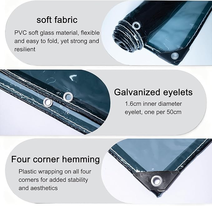 Curtain Patio Enclosure with Zippe, Heavy Duty PVC Transparent Tarpaulin Side Panels, Outdoor Clear Tarp Curtains for Porch, Pergola, Gazebo, Balcony, Patio(1.6x3m)