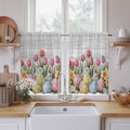 Easter Kitchen Curtains 45 Inch Long 2 Panel Set, Rod Pocket Window Treatment, Retro Spring Bunny Eggs Tulip Farm Wooden Grain Light Filtering Panels Short Drapes for Bathroom Camper 42"W x 45"L