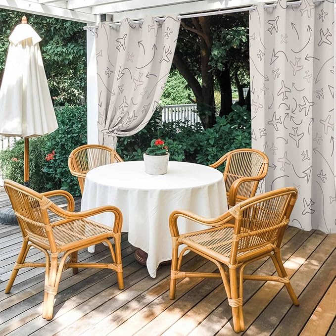 Abstract Airline Route Waterproof Outdoor Curtains for Patio, Windproof Weatherproof Curtains with Weighted Hem, Vintage Aircraft Arrows Light Filtering Privacy Drapes for Porch 54"x 84"