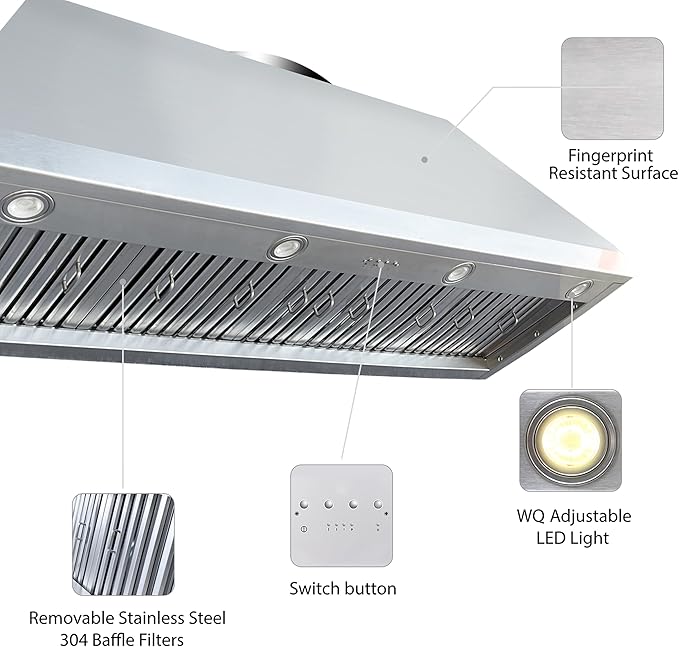CT Copper Tailor Copper Vent Hood Island Mount,54'' W,27''H,1260 CFM Exhaust Fan,Stainless Steel Vent,LED Light,Dishwasher-Safe Baffle Filters,Light Hammered-Medium Patina,VH14TA2L