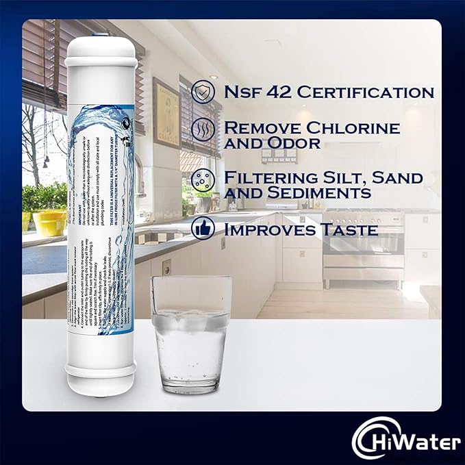2 Pack Inline Water Filter 1/4" Quick-Connect Replacement Cartridge Inline Activated Carbon Block Filter for Refrigerator, Ice Maker, Under Sink System, Reduces Chlorine, Fluoride, Limescale and More