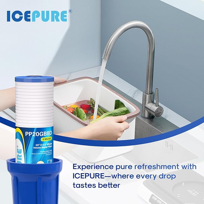 ICEPURE 5 Micron 20" x 4.5" Whole House Grooved Sediment Water Filter Cartridge Replacement for AP810-2, DGD-5005-20, CFDGD2501-20BB, SDC-45-2005, RS18-20, 3Pack