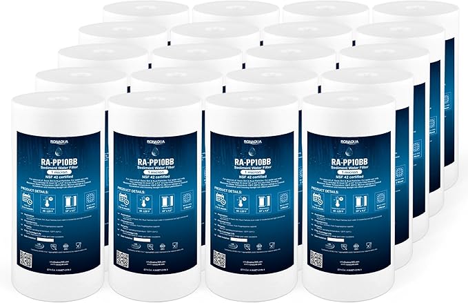 Ronaqua 10" x 4.5" Big Sediment Replacement Water Filter Cartridge, 1 Micron, NSF Certified, for Whole House, Compatible with RFC-BBSA, W15-PR, WFHD13001B, GXWH35F, HF45-10BLBK10PR and AP817, 20 Pack