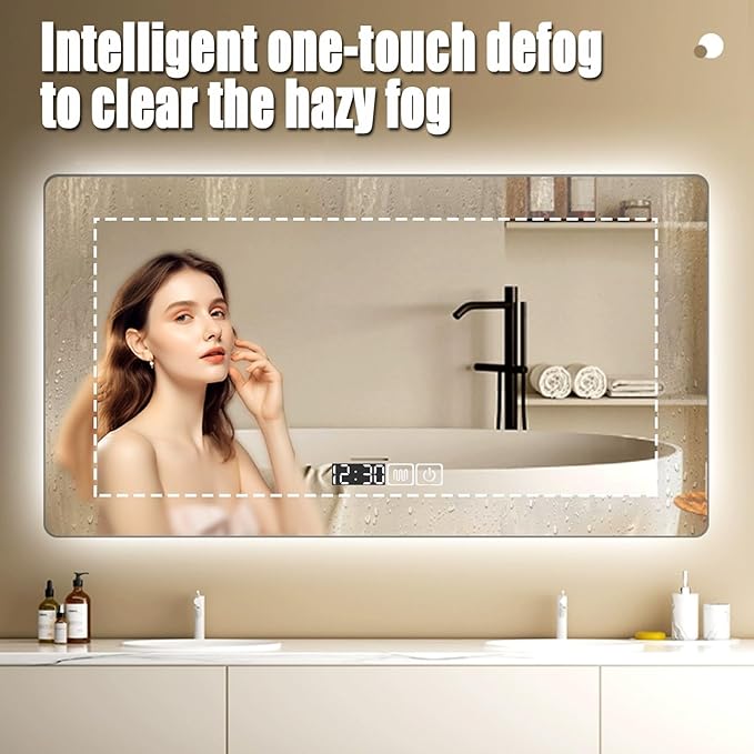 Backlit LED Illuminated Bathroom Mirror with LED Lights, Lighted Bathroom Makeup Wall Mounted Mirror with Demister Pad, Sensor Touch Switch, Horizontal/Vertical(A,H40*W60CM/H15.7*W23.6IN)