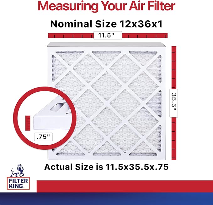 Filter King 12x36x1 Air Filter | 4-PACK | MERV 11 HVAC Pleated A/C Furnace Filters | MADE IN USA | Actual Size: 11.5 x 35.5 x .75"