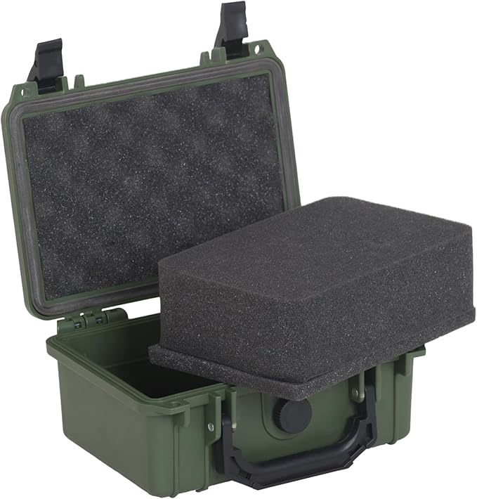 MEIJIA IP67 waterproof hard compact case,Customizable Fit Foam,8.12”x6.56”x 3.56”,Fit Use of Drones, Cameras,Equipments,lens (Green)