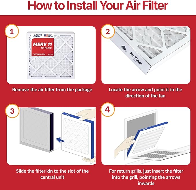 Filter King 6.88x15.88x1 Air Filter | 4-PACK | MERV 11 HVAC Pleated A/C Furnace Filters | MADE IN USA | Actual Size: 6.88 x 15.88 x .75"