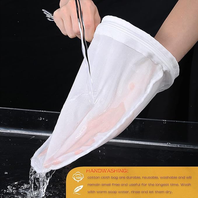 WMKGG Ultra Fine Reusable Filter Bags with Stainless Steel Handle for Nut Milk, Coffee, Milk, Butter, Juices and Fresh Cheese